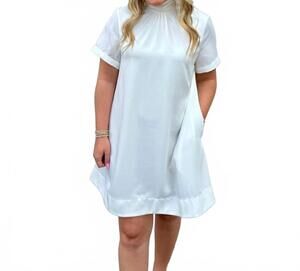 NEW ENTRO high neck bow tie mini dress in white